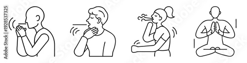 Line art illustration showing symptoms and treatment related to the throat