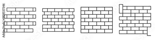 Four distinct illustrations of brick wall patterns with varying degrees of completion