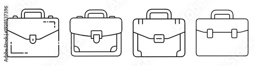 Four different types of briefcases illustrated in simple black and white line drawing