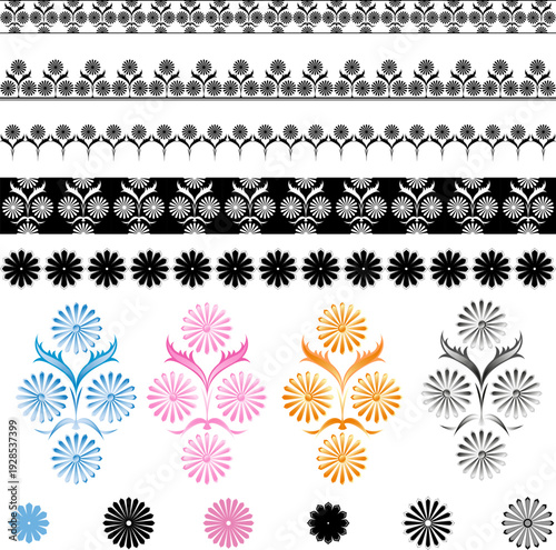 graphic floral elements for design and decor, vector drawing, clipart