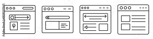 Four Simple Outline Style Website Wireframes Illustrating Different User Interface Elements