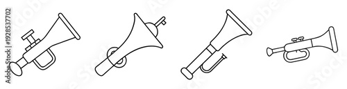 Line art illustration showing different types of wind musical instruments