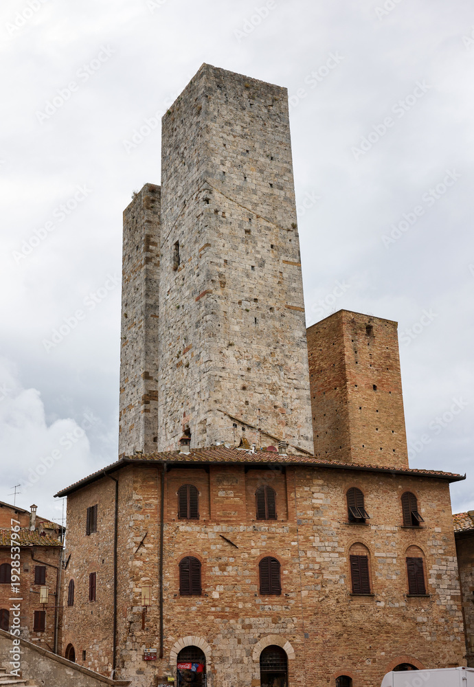 Fototapeta premium The Salvucci Towers, also called the Twin Towers in the old town of San Gimignano, Tuscany, Italy