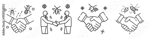 Conceptual illustration of handshake business deal with different types of bugs pests