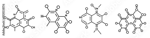 Collection of organic molecules exhibiting different functional groups and ring structures