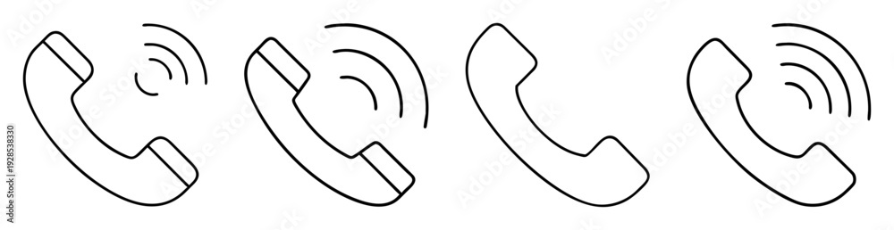 Obraz premium Four minimalist phone handset icons, two with ringing notification wave symbol