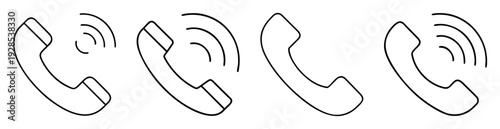Four minimalist phone handset icons, two with ringing notification wave symbol
