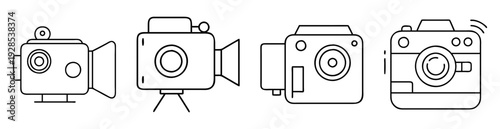 Four different old fashioned cameras in various styles vector illustration