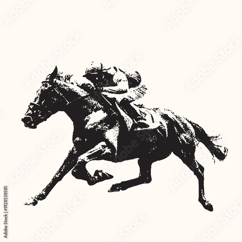Dynamic Silhouette of a Jockey Riding a Racehorse at Full Gallop, Equestrian Sport
