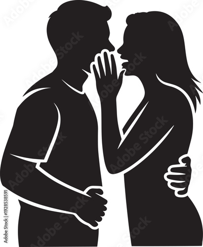 Couple whispering secret vector silhouette man and woman