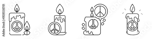Collection of Simple Line Art Candles with Melting Wax and Peace Symbols