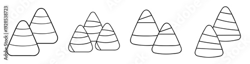 Black and white outline drawing of four pairs of candy corn pieces
