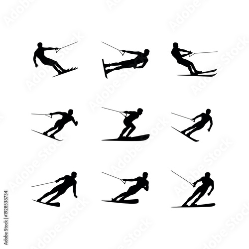 Collection of water ski silhouette icons