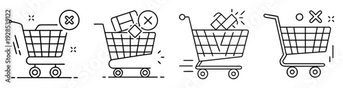 Vector illustration of four shopping carts showing various states such as empty or full
