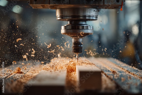 Wallpaper Mural Industrial CNC woodworking machine in action drilling Torontodigital.ca