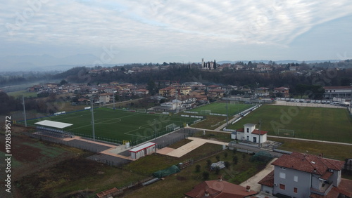 Aerial view of the industrial and residential area of Bedizzole, Brescia, Italy