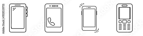 Assorted mobile phone vector drawings, including smartphones and classic cell phones