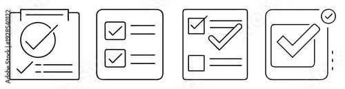 Different variations of checklist with check mark, survey, to do list