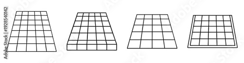 Four Trapezia with Black Grid Pattern on White Background Showing Progressive Compression