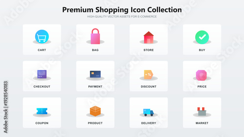 Modern colorful e-commerce icons for online shopping business and retail marketing interface design elements