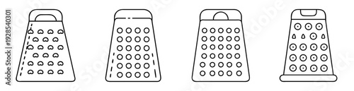Illustration of four different types of kitchen graters with varying designs