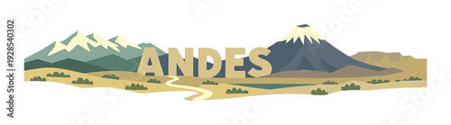 Andes mountains with volcano plains and winding road