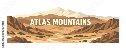 Rocky desert valleys and winding road in atlas mountains