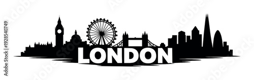 Large letters ondon displayed over london skyline silhouette
