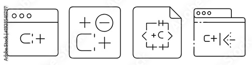 Line art depiction of programming languages and data representation concepts