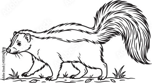 Skunk Line Art Illustration Isolated on White Background