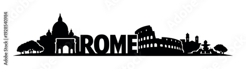 Rome letters and skyline silhouette on dark vignette background