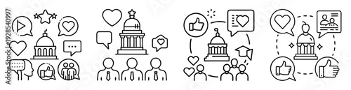 social media and government engagement icons symbolizing digital political interaction and feedback