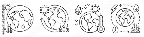 Climate change conceptual representation in a line drawing format with earth images