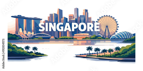 Singapore skyline with bold lettering across waterfront