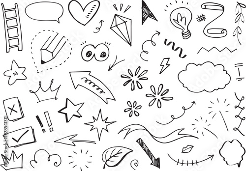 Collection of hand drawn doodle icons and symbols