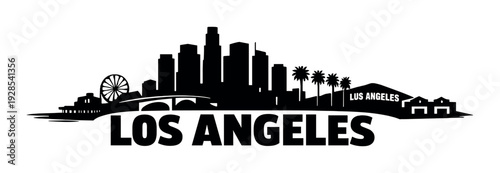 City skyline silhouette with illuminated ferris wheel on pier