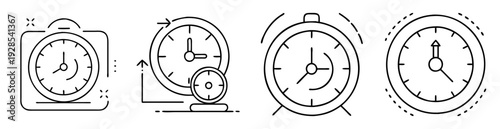 Outline Drawing Set of Time Management and Alarm Clocks Illustrations