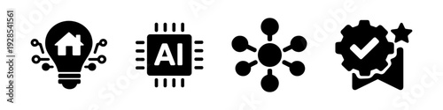Smart technology real estate AI innovation icon solid black icon set vector illustration