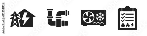 Utility inspection and maintenance solid black icon set vector illustration