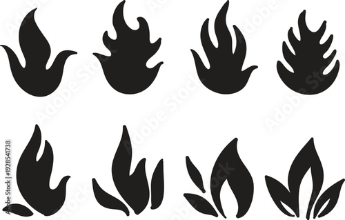 Collection of black flame silhouettes