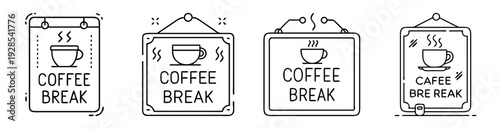 Collection of simple hand drawn coffee break signs and boards
