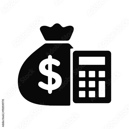 Financial calculation and money management solid black icon set vector illustration