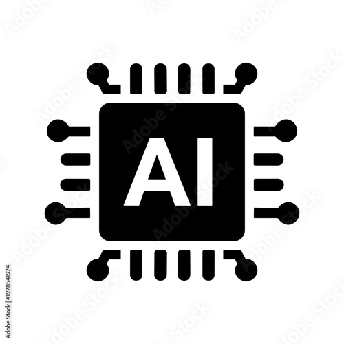 AI technology and chip solid black icon set vector illustration