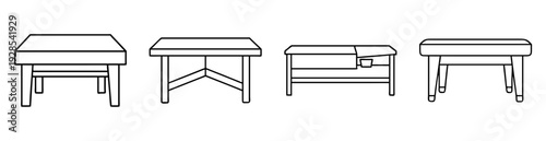 Line art drawing of four different style side tables on white background