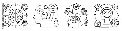 Abstract vector set of creative thinking and problem solving skills icons
