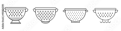 Four Different Colander Designs with Varying Perforation Patterns and Base Styles