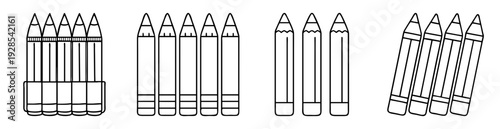 Collection of Pencils in Different Arrangements Black and White Line Art