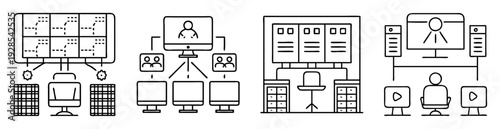Remote work setups in different industries showcasing various work environments and technology