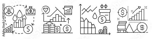 Abstract icons representing financial cycles and oil energy sector trends