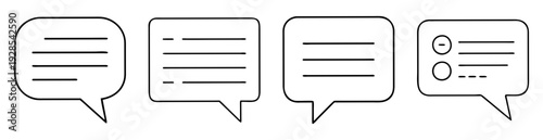 Four Simple Speech Bubbles with Lines and Iconography for User Interface Design